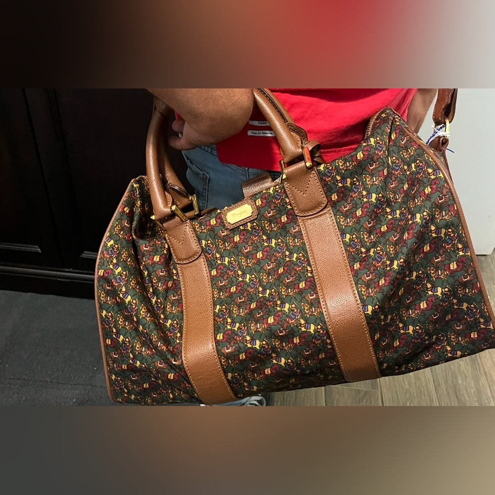Beautiful and Rare Salvatore Ferragamo Equestrian Print Duffle